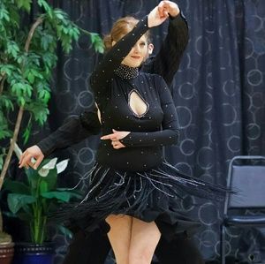 Fringe peekaboo little black dance dress